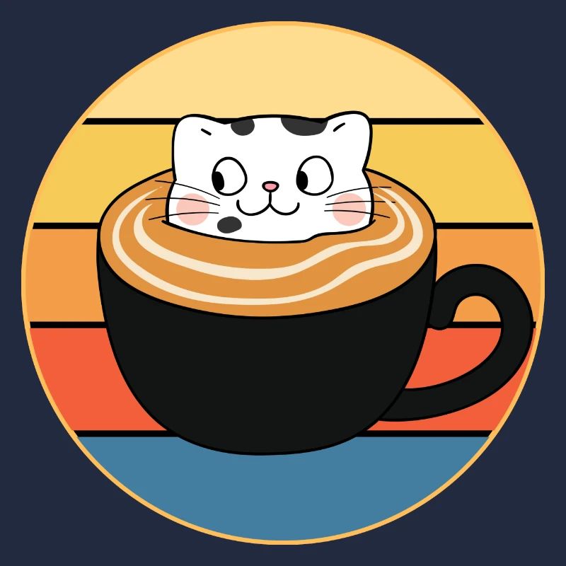 Drôle mignon Kawaii chat visage rétro coucher de soleil