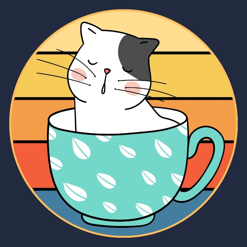 Drôle mignon Kawaii chat visage rétro coucher de soleil