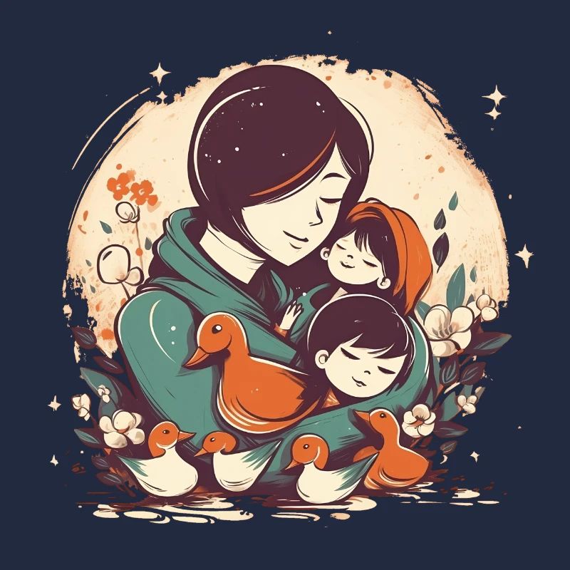 Wunderschönes Muttertagsdesign, Mama umarmt zwei