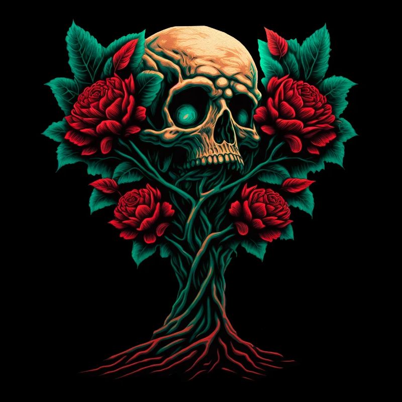 Arbre avec crâne et roses