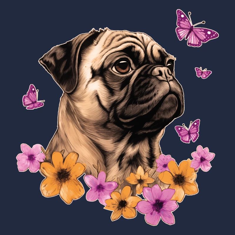 Mops mit Schmetterlingen