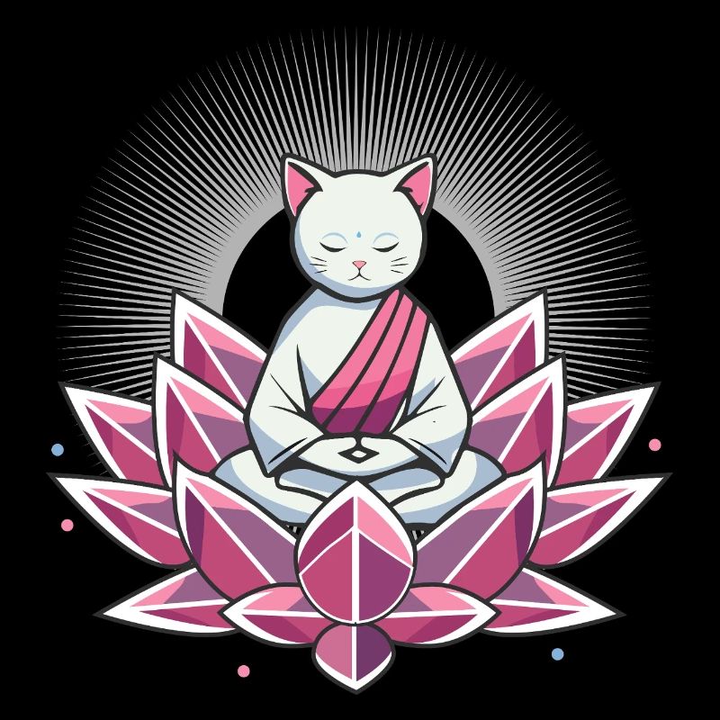 Chat méditant paisible en fleur de lotus