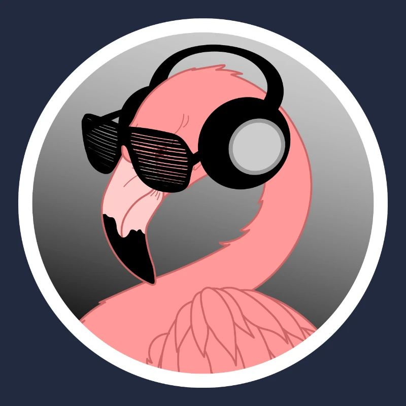 Flamingo mit Sonnenbrille und Kopfhörer