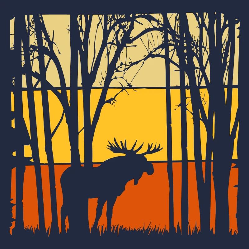 Coucher de soleil avec l’orignal dans la nature forestière