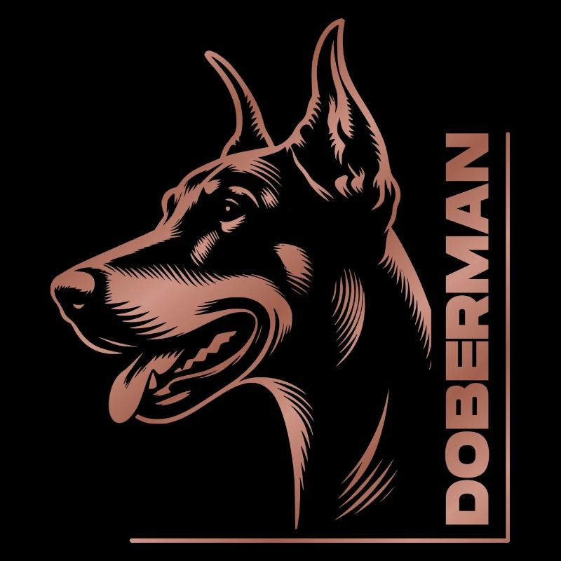 Doberman Pinscher, dog head, drawing rose gold
