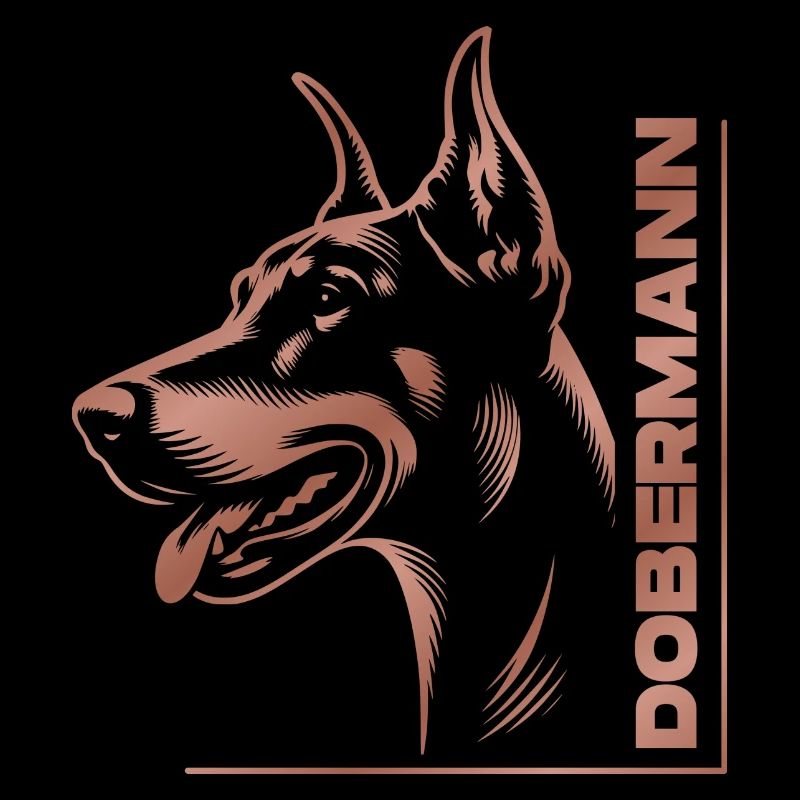 Doberman pinscher, dog head, drawing rose gold