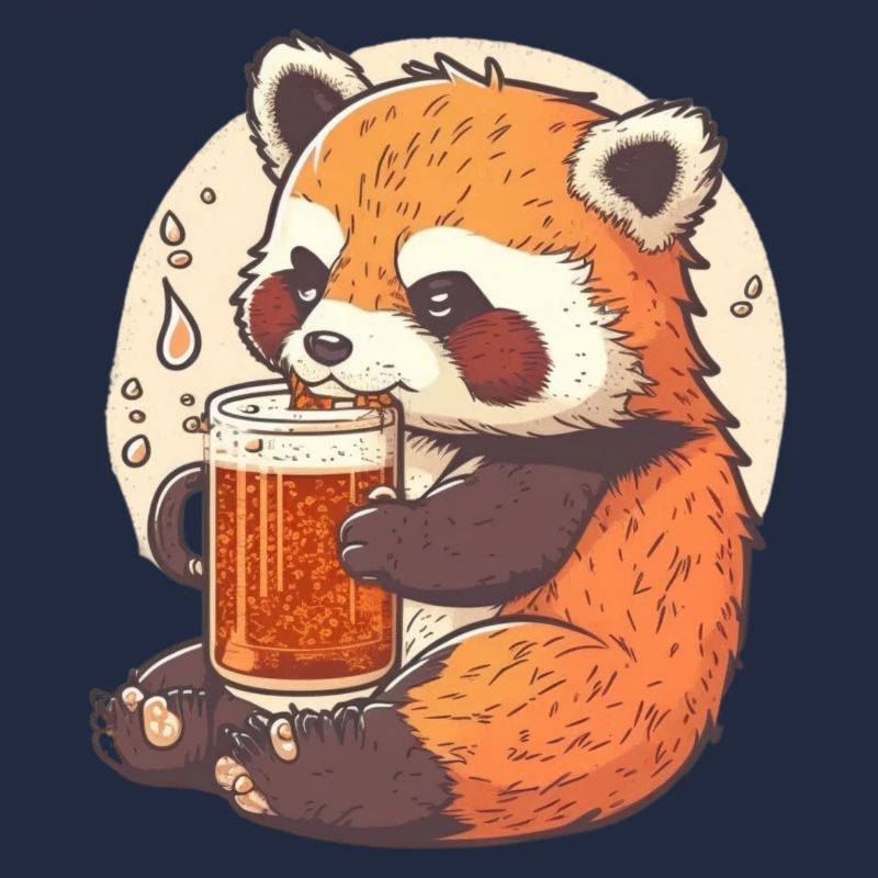 Roter Panda genießt sein Bier