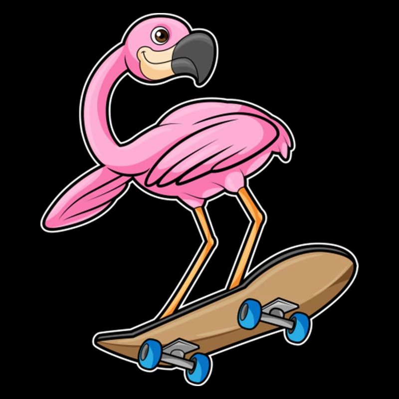 Flamingo als Skater mit Skateboard