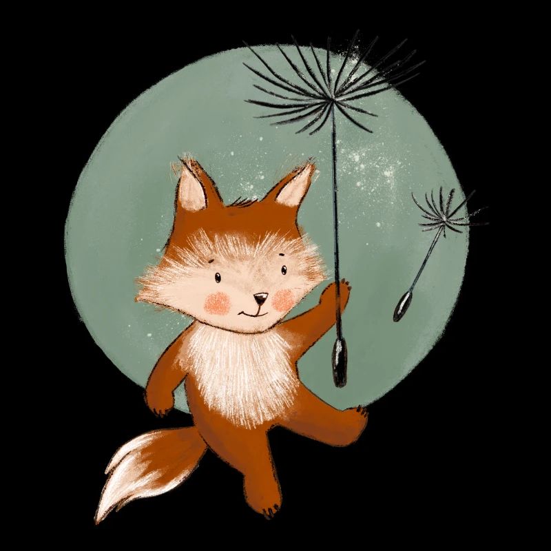 Little fox flies with dandelion