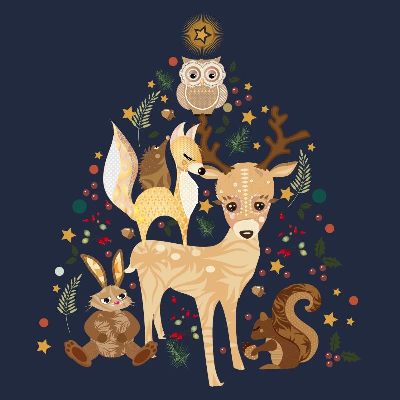 Mignons animaux de la forêt célébrant Noël ensemble
