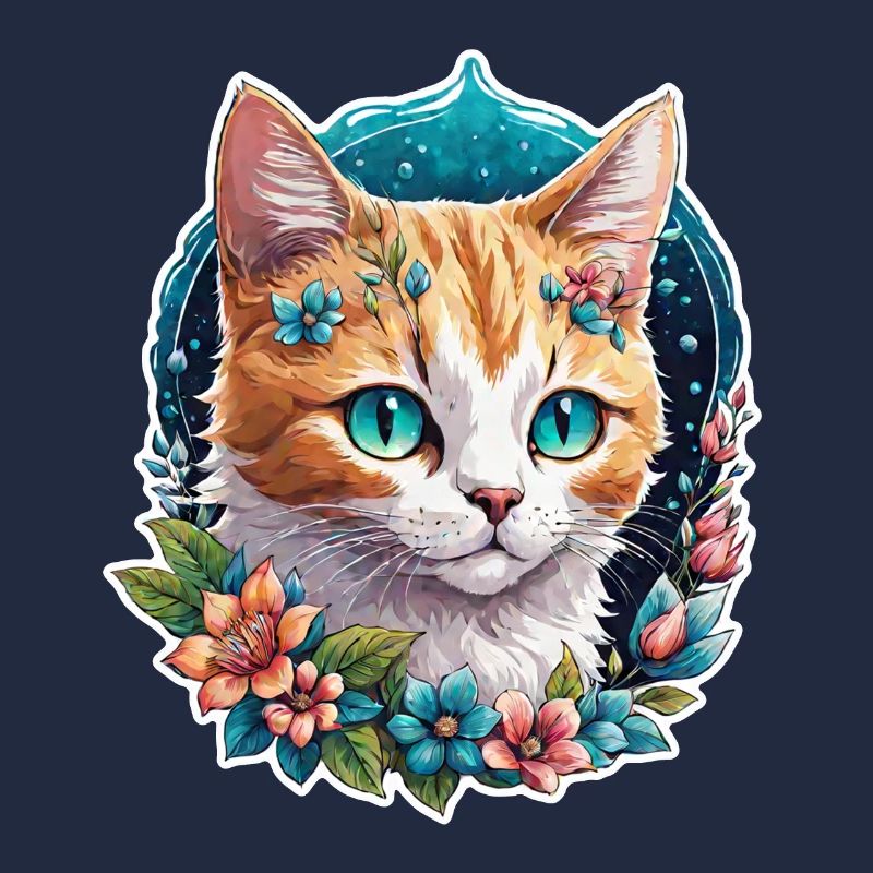 chat et fleur aquarelle