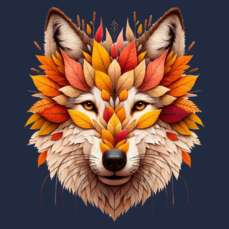 Grand loup, conçu à partir de différentes feuilles