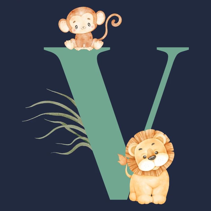 Lettre v vert animaux jungle