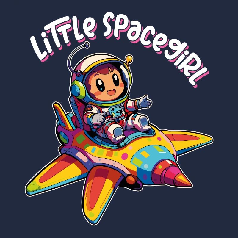 Petite astronaute de l’espace dans un vaisseau spatial coloré