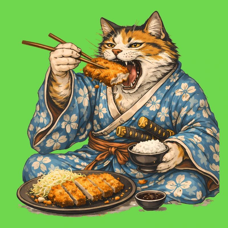 Samurai-Katze Tonkatsu Japanisches Essen Ukiyo-e