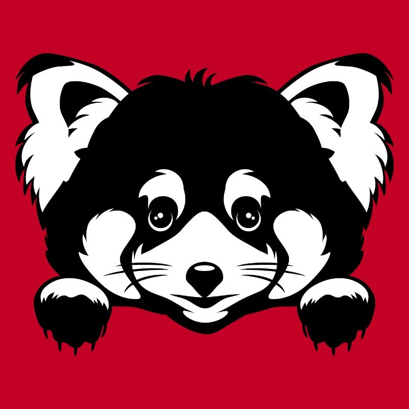 Coup d’œil mignon panda roux. Version noir et blanc
