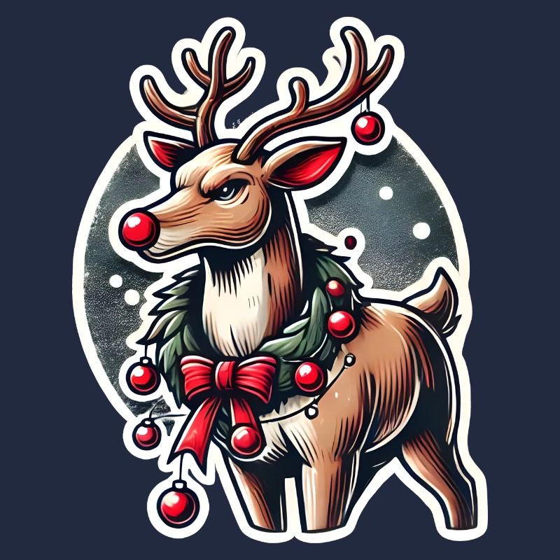 Rentier mit Weihnachtskranz