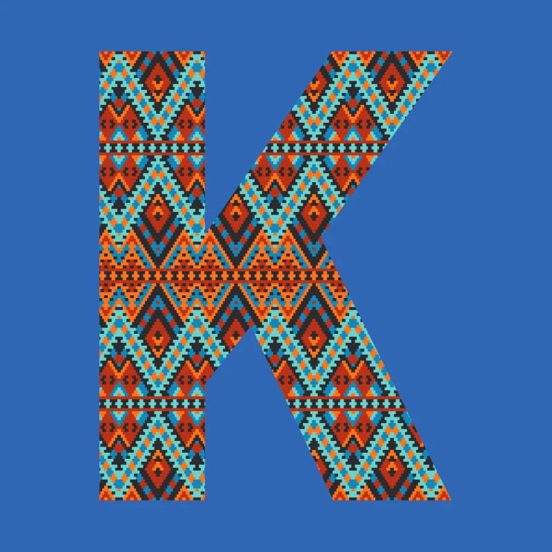 Buchstabe K- Boho-Design, buntes Monogramm