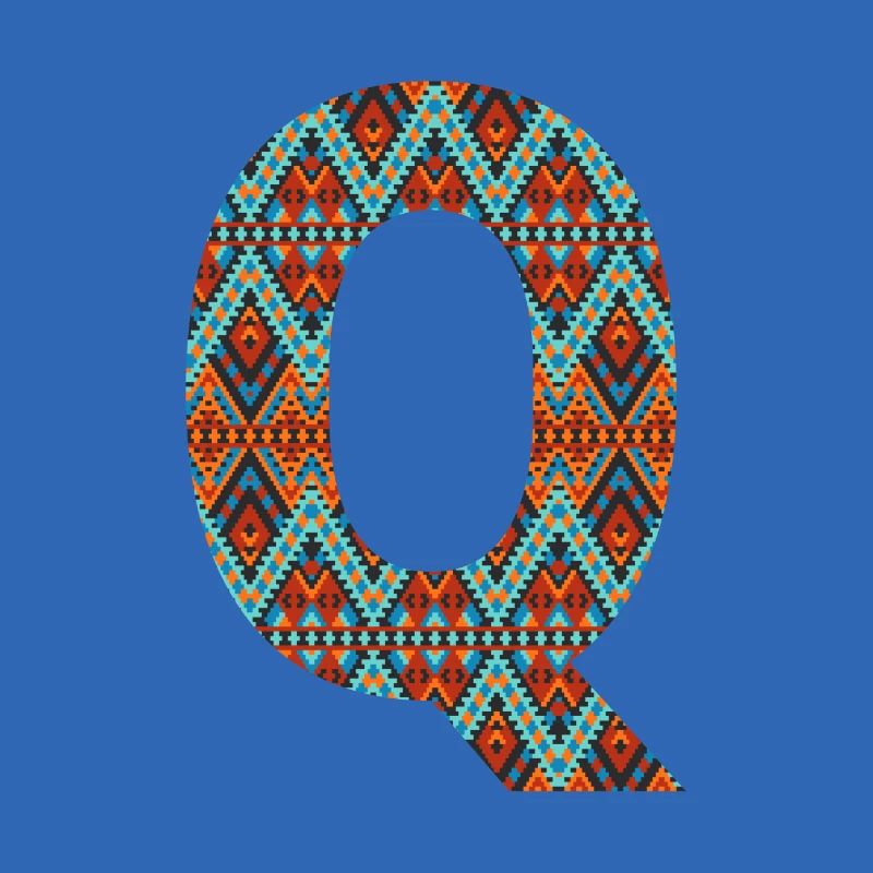 Buchstabe Q - Boho-Design, buntes Monogramm