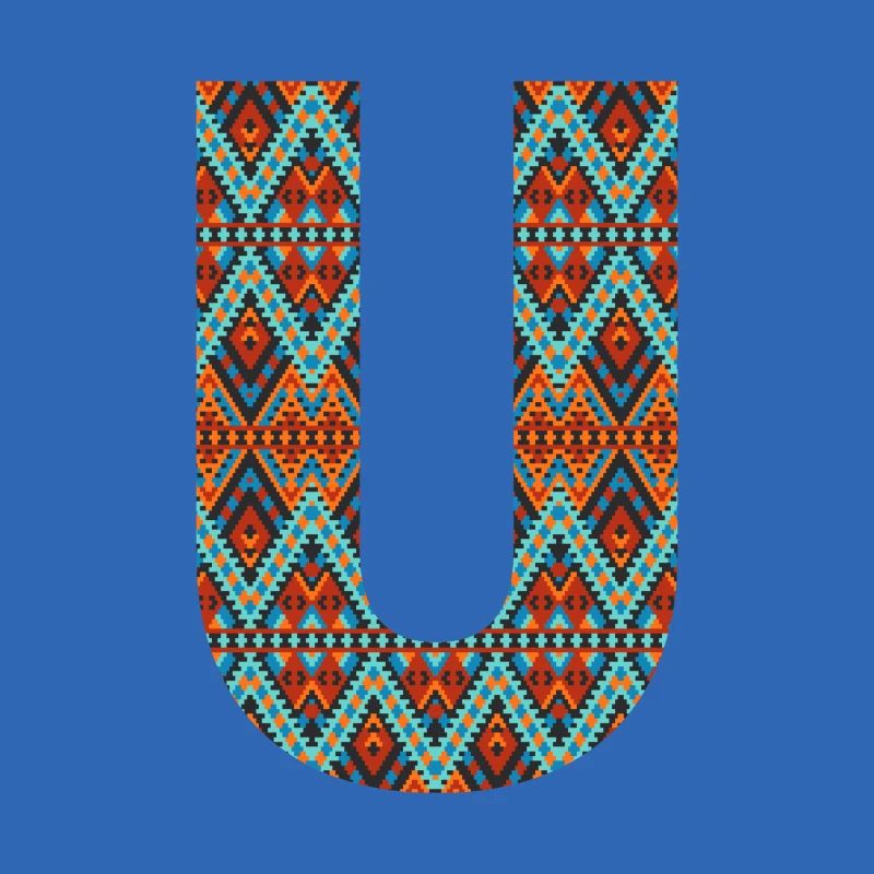 Buchstabe U-Boho-Design, Buntes Monogramm
