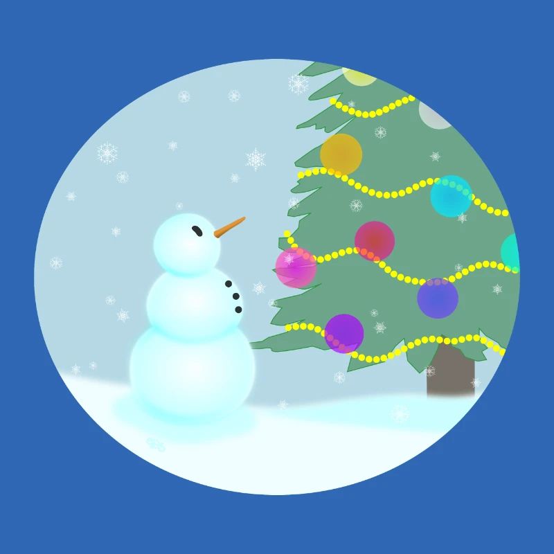 Snowman admires Christmas tree
