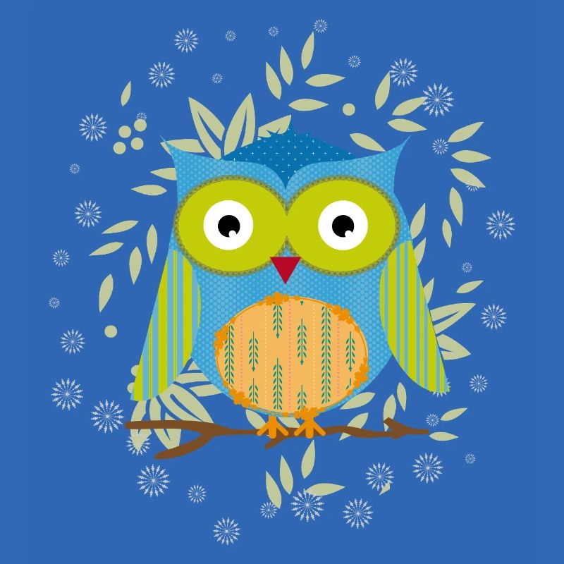 Stilvolle Patchwork-Eule auf Ast im Blättermeer