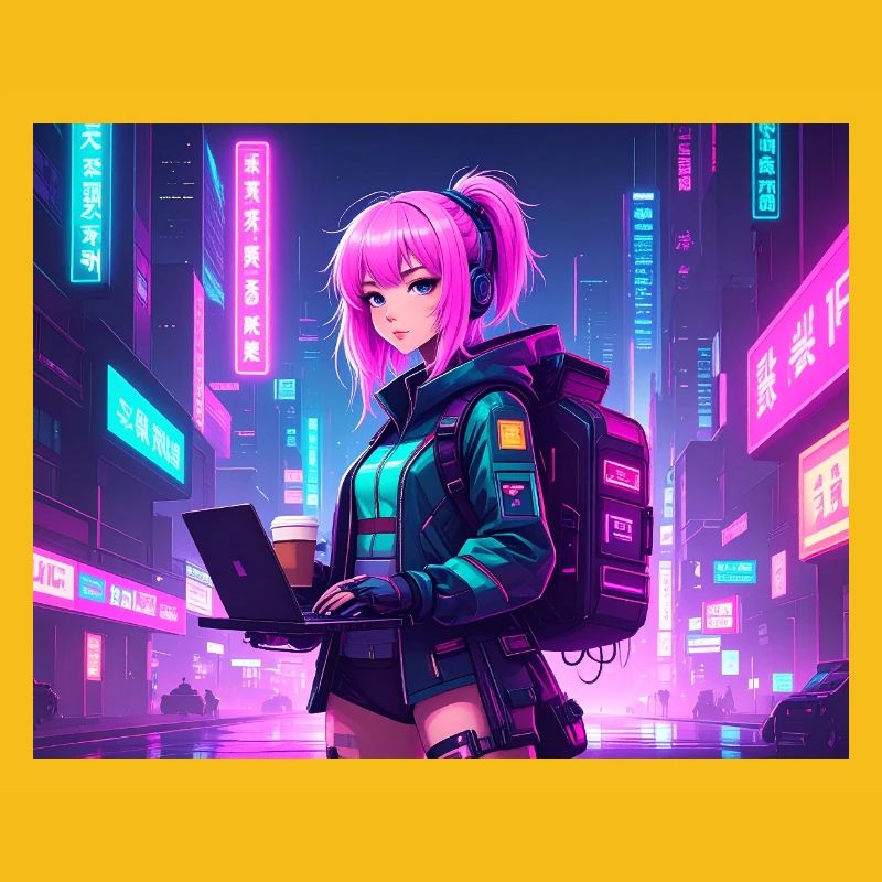 Neon Hacker Girl – Ready to Code & Conquer
