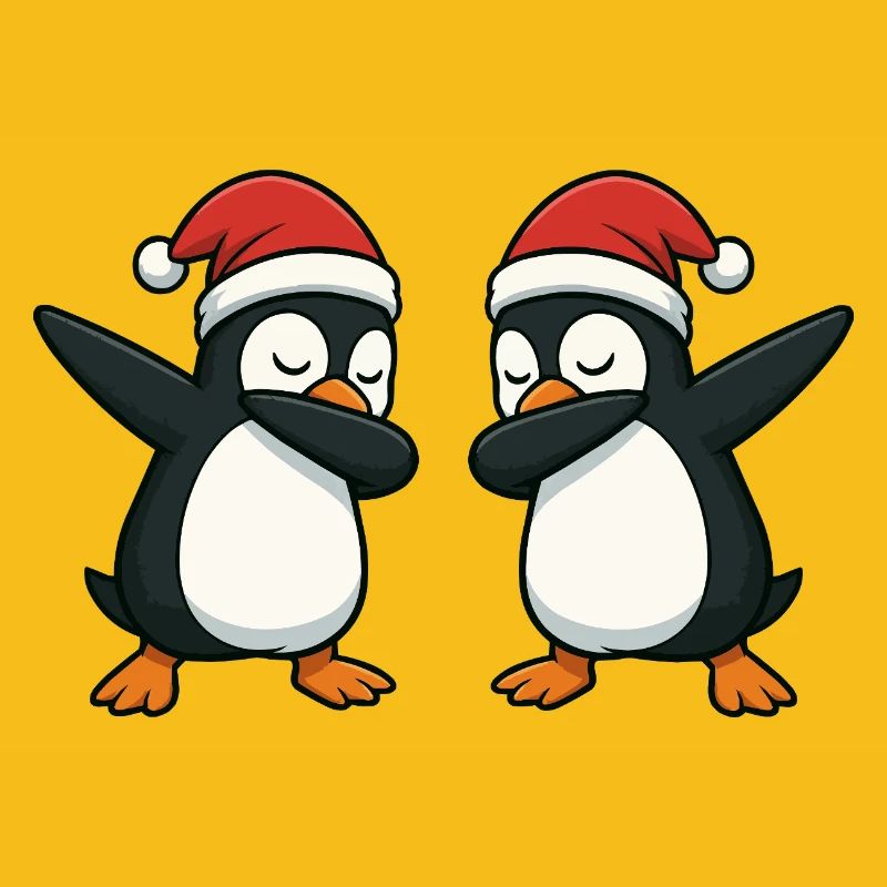 Deux manchots en train de s’asperger en look de Noël