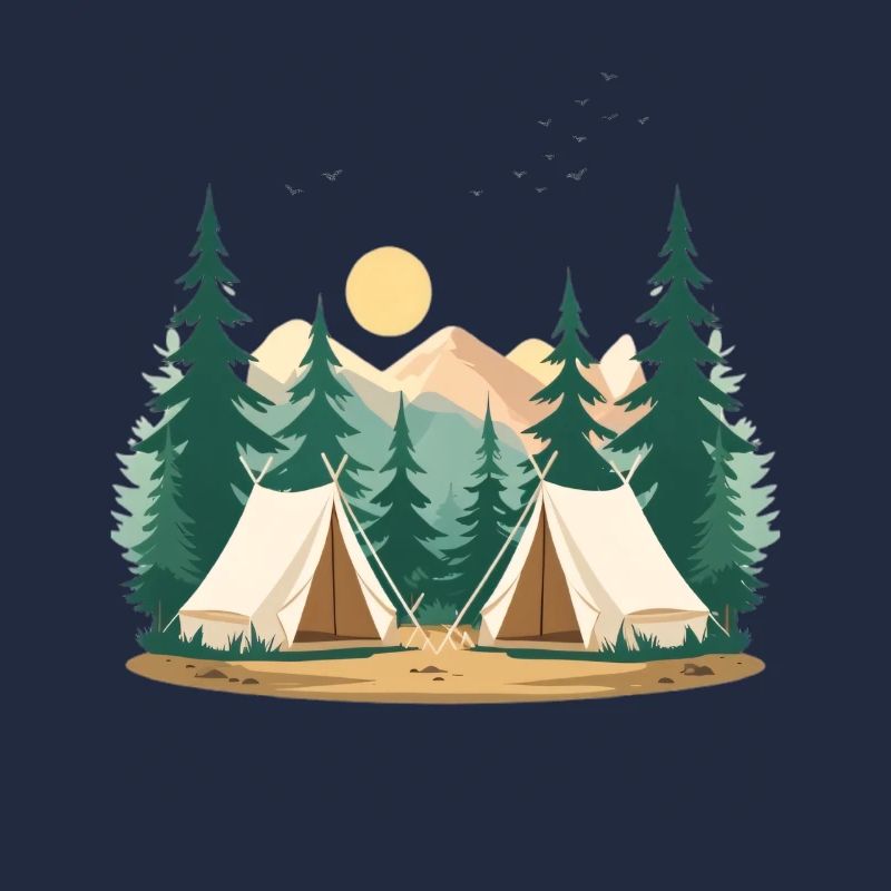 Night Forest Camping Illustration