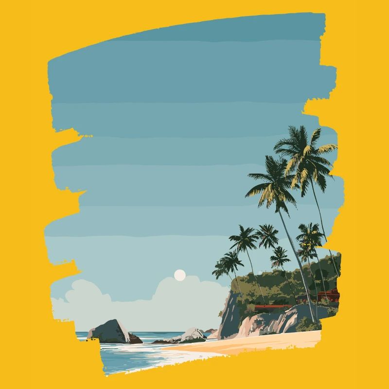 Sunset beach with palm trees