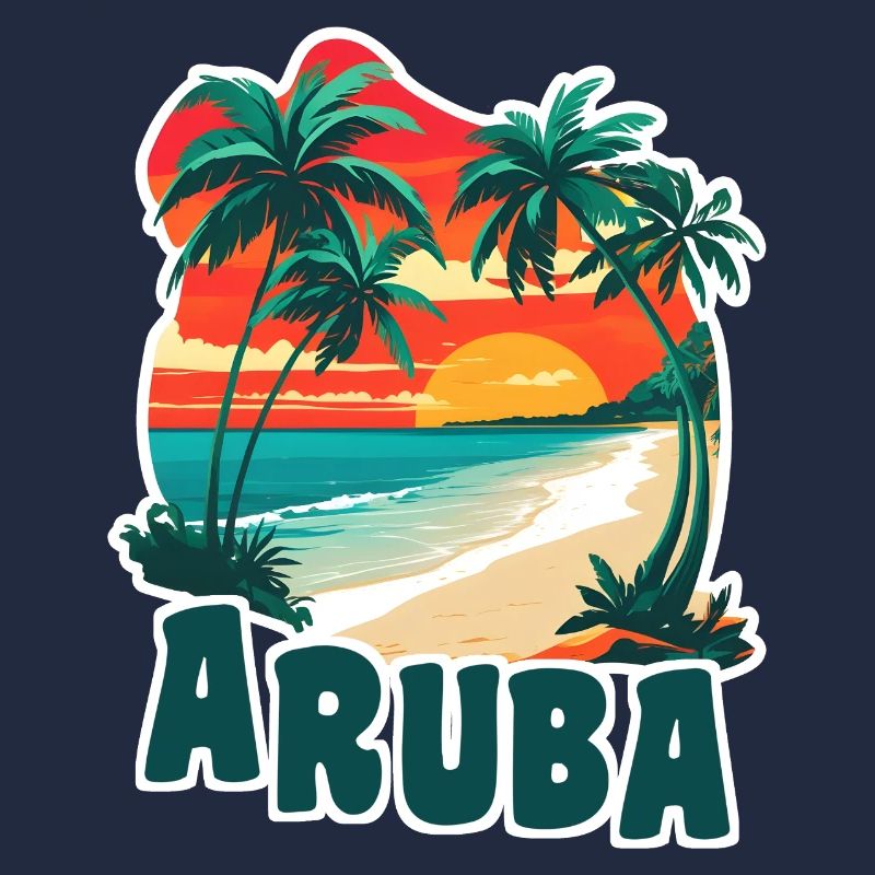 Aruba sandy beach and palm trees