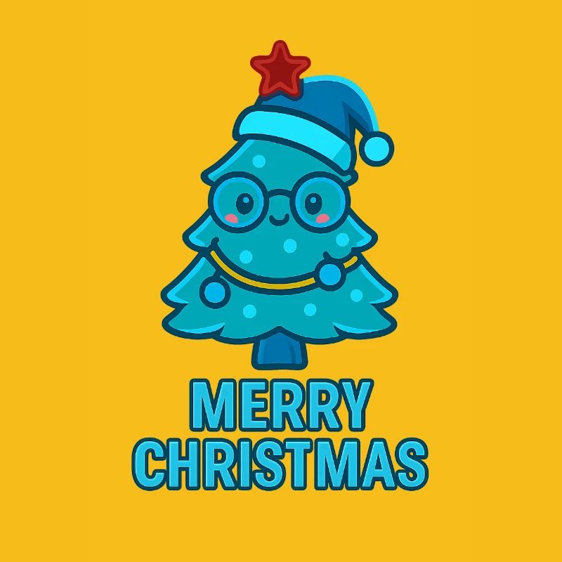 Blauer Comic-Weihnachtsbaum mit Brille