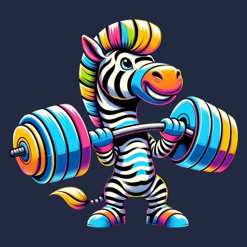 Buntes Zebra mit Hantel Langhantel