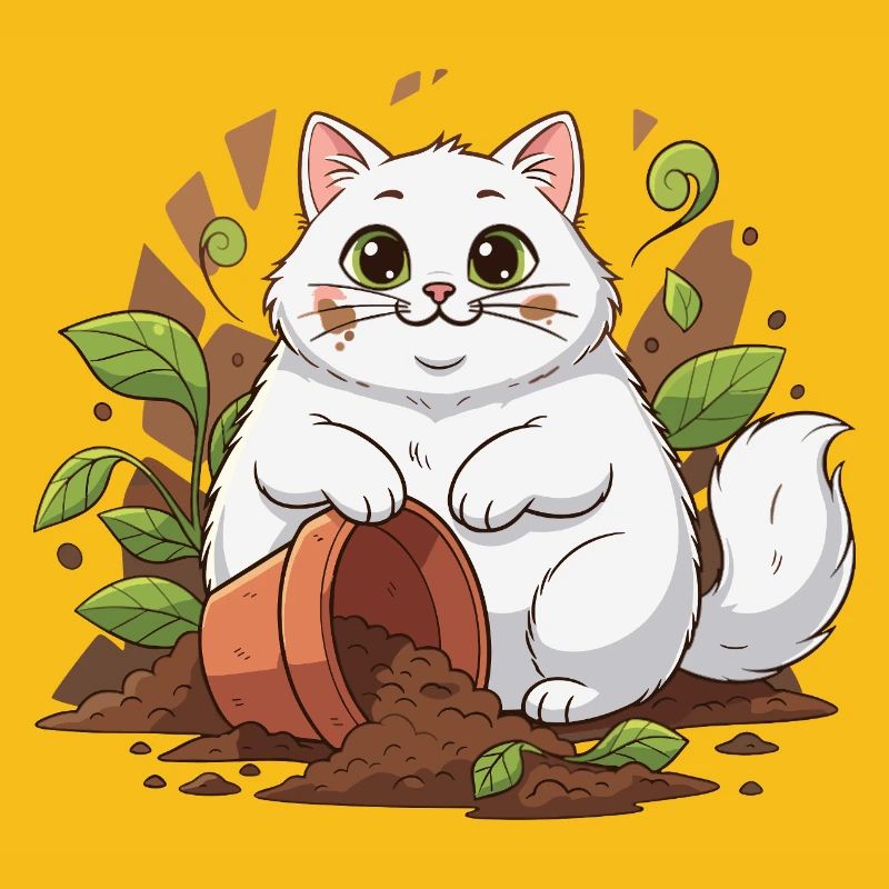 Aventure du chat de jardin dans un pot