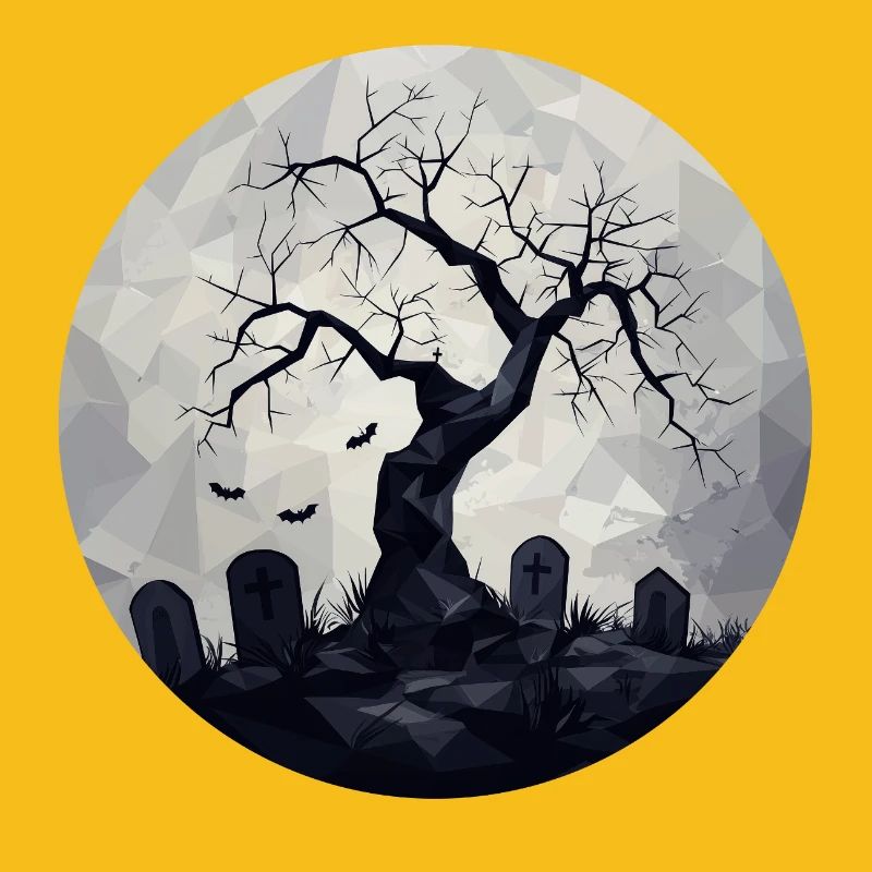 Dunkle Geisterbäume mit Friedhof