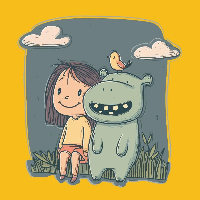 Mädchen und Nilpferd Freundschaft