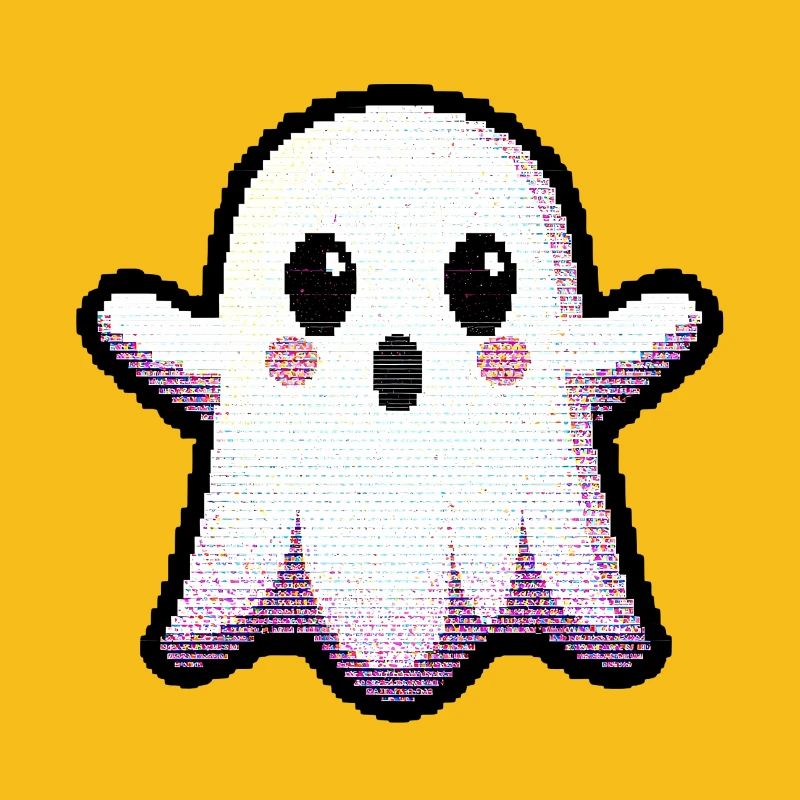 Glitch Pixel Ghost dit « Boo ! » – Mignon et rétro