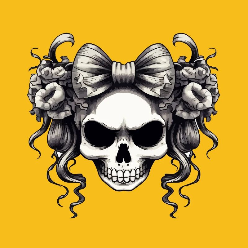 Skull with bow and roses