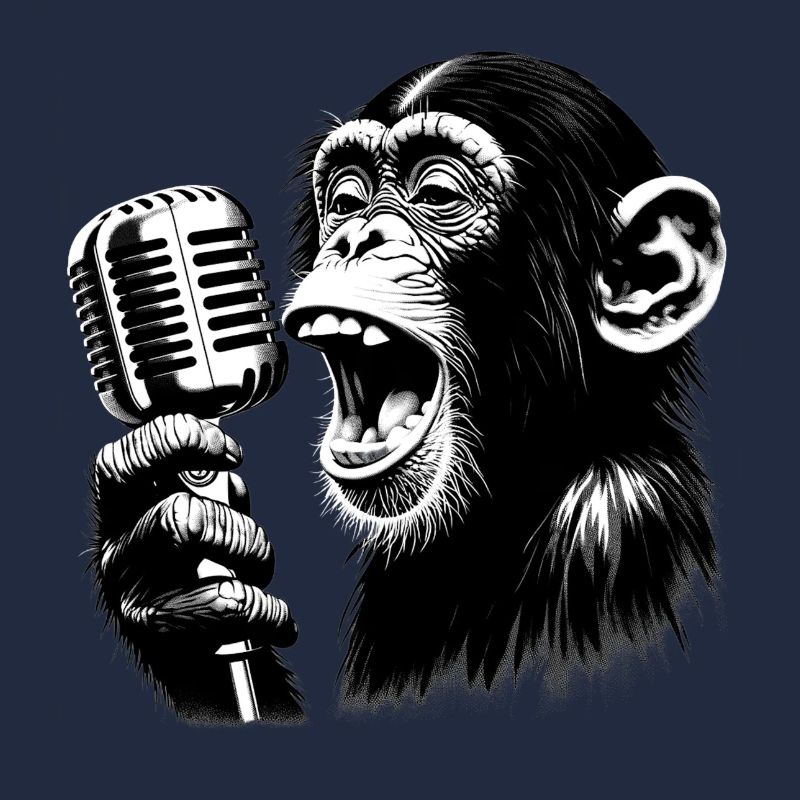Monkey orchestra singer with vintage microphone