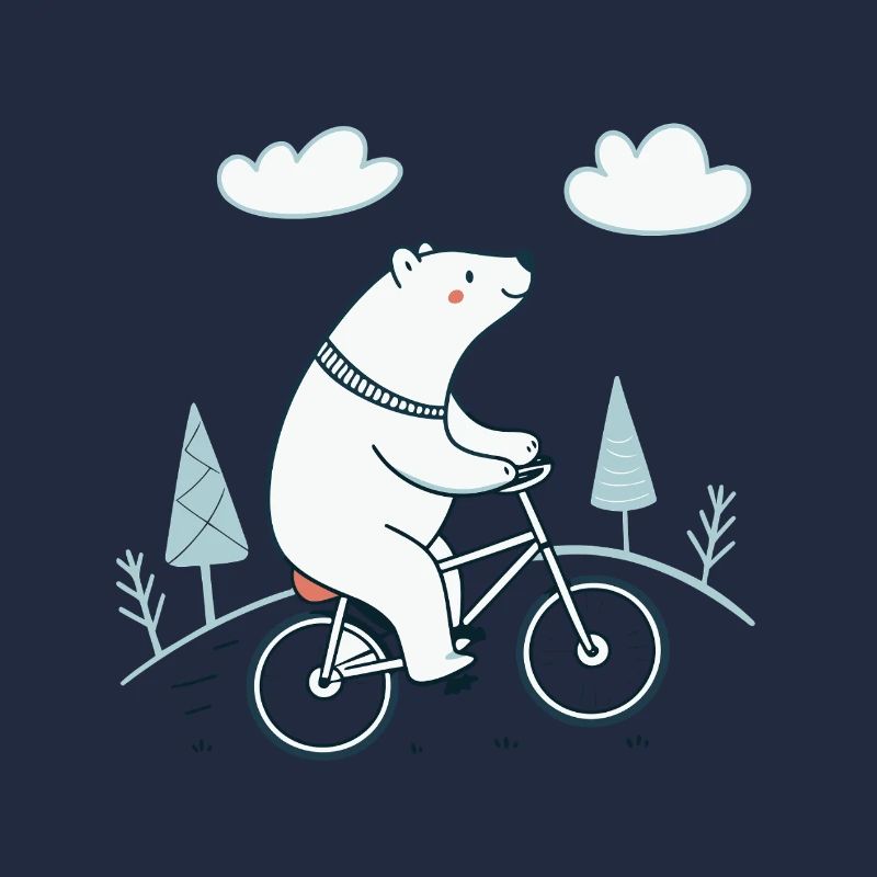 Ours blanc à vélo dans le paysage doux