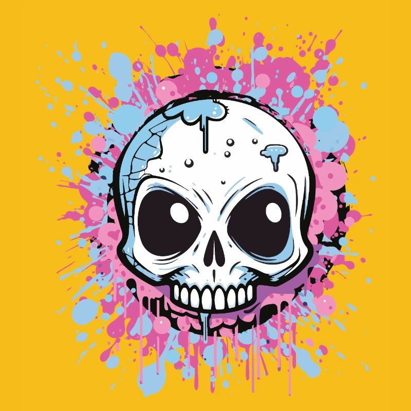 Neon Splatter Schädel Kunst