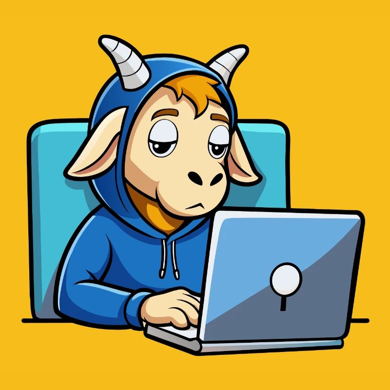 Une mignonne chèvre hacker dort dans un sweat à capuche devant le PC