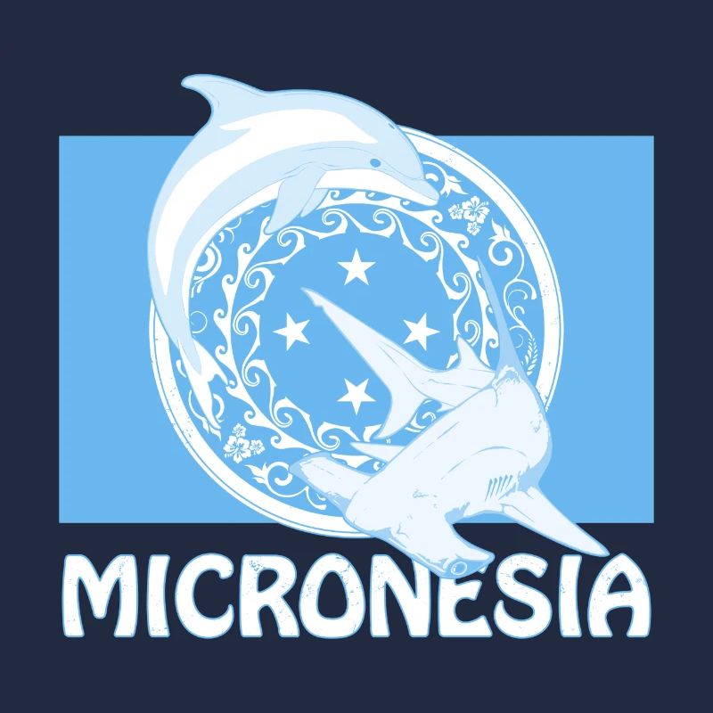 Drapeau de micronésie avec dauphin et requin-marteau
