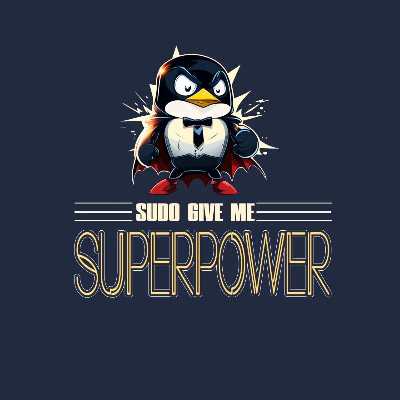 Linux Tux with Sudo Superpower Super-Penguin