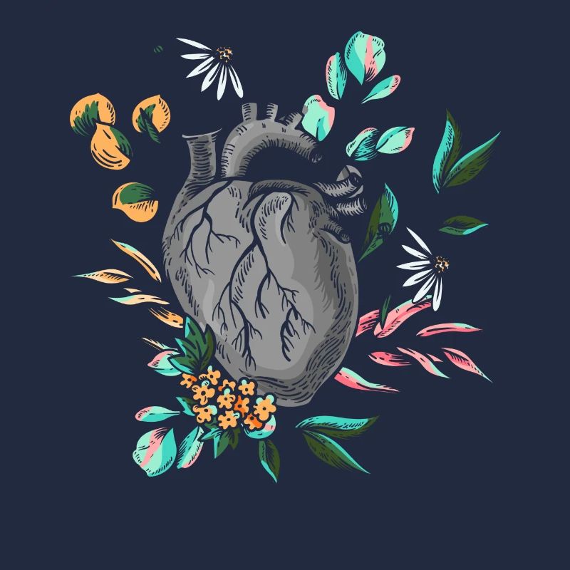 Anatomisches Herz und Blumen