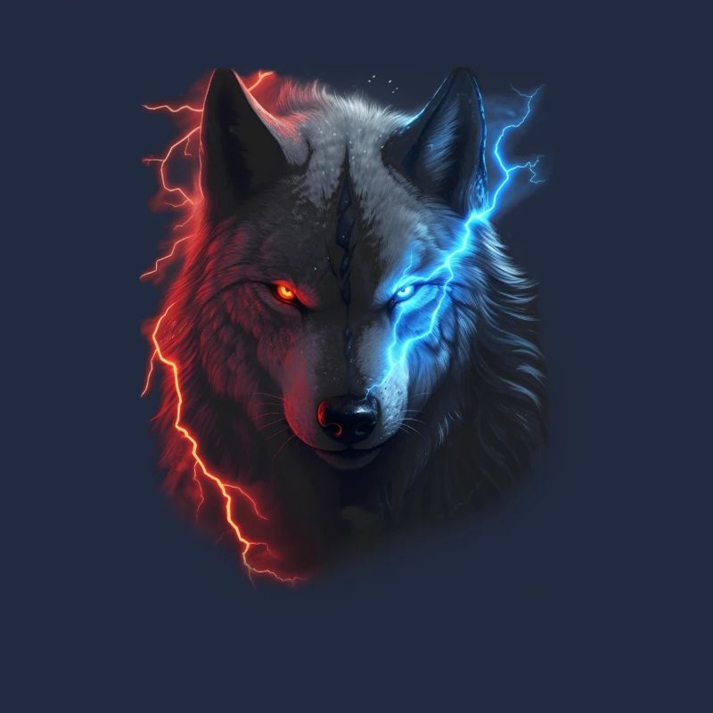 Roter und blauer Blitzwolf