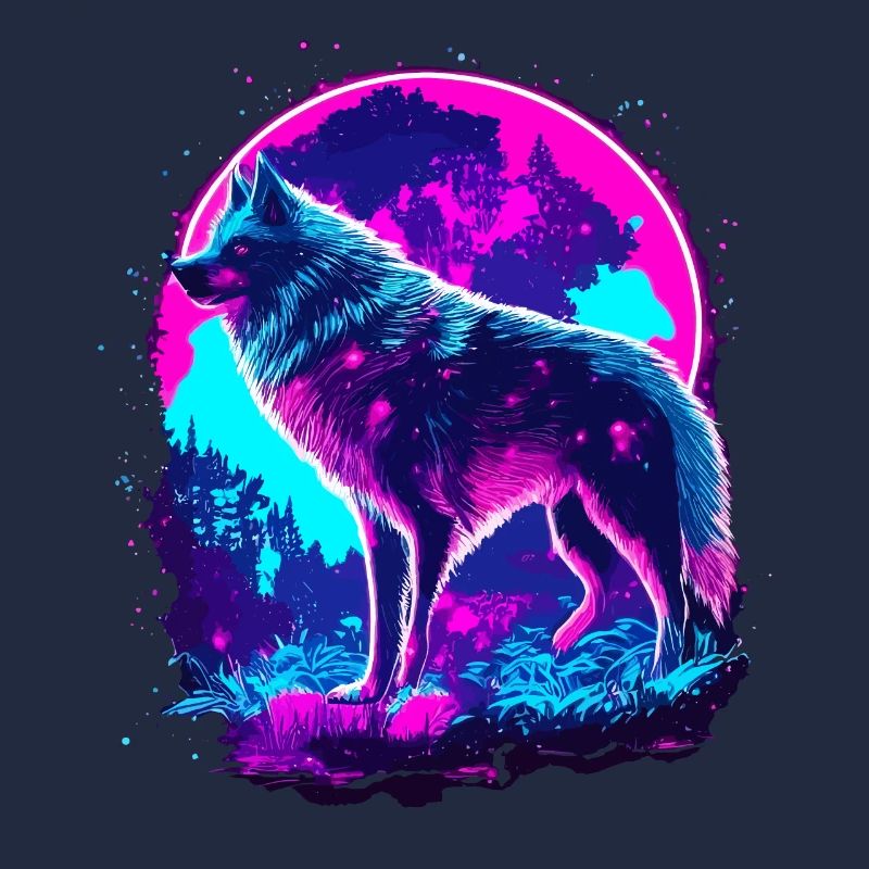 Wolfs Kunst Psychedelic Neon Synthwave