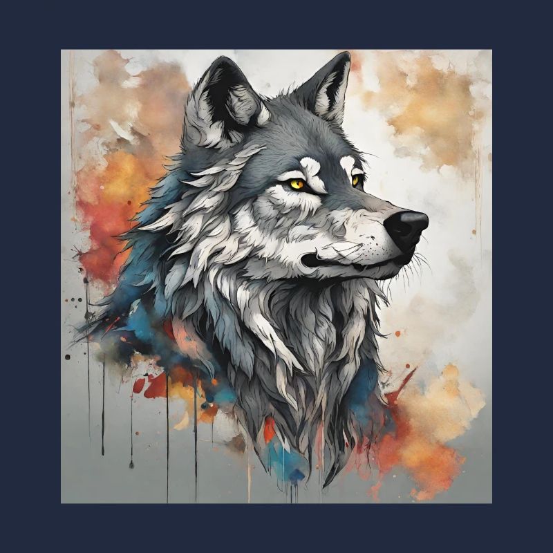Wolf mit Farbflecken Hintergrund.