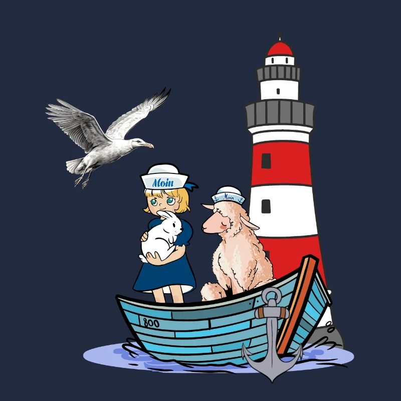 Mädchen Leuchtturm maritim Boot Schaf Möwe Kind