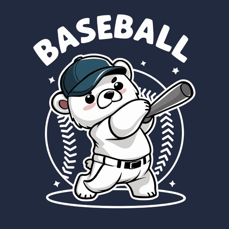 Cute Baseball Bear Cartoon Style Bat